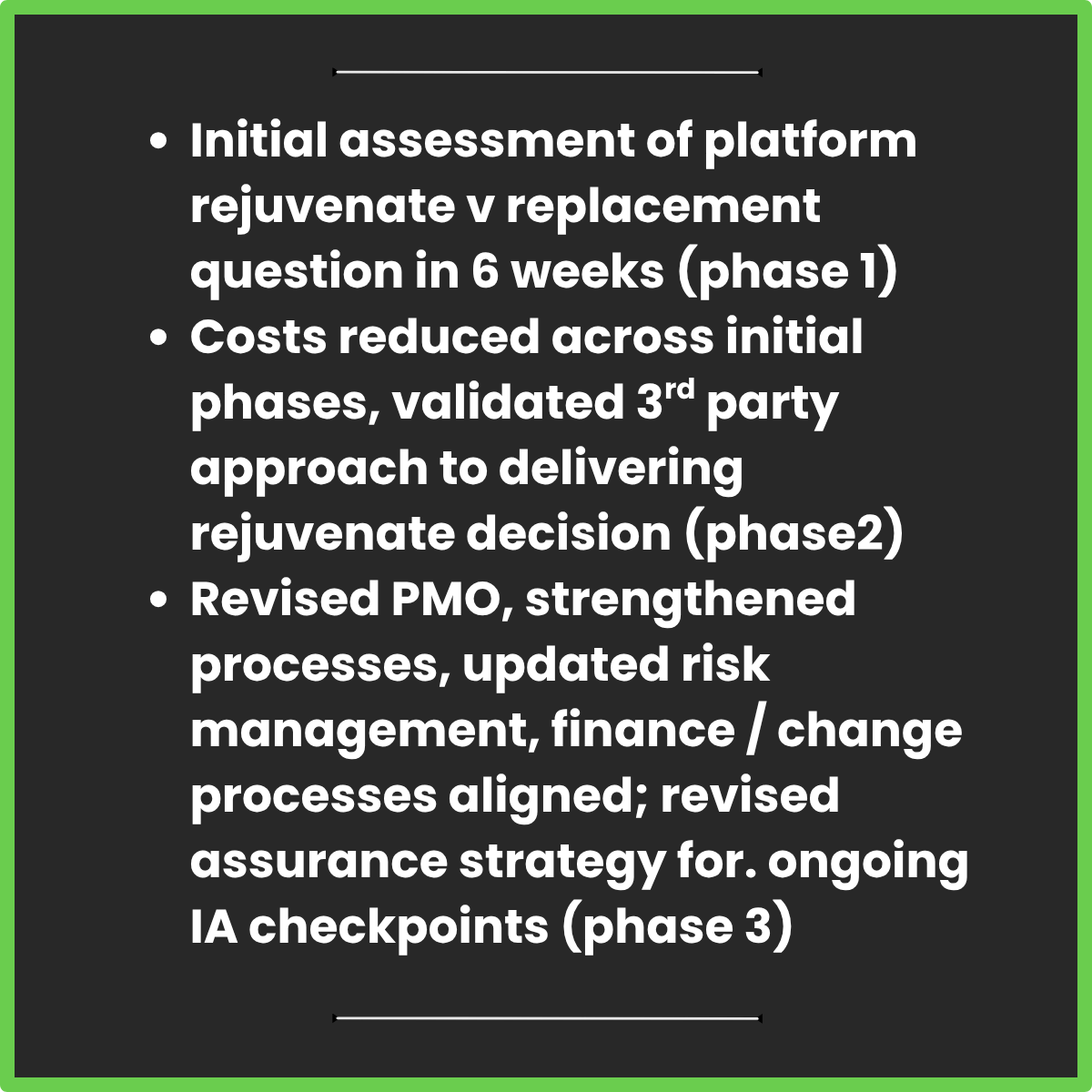 Infographic - summary of achievements across 3 phases of assurance