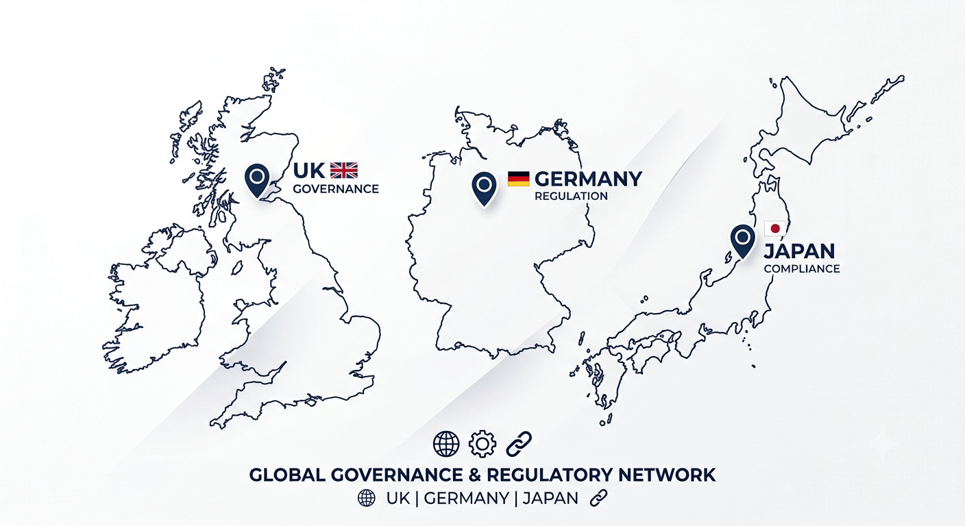 ESC-Case Study-Gov Map Image Infographic showing outlines of UK, Germany and Japan